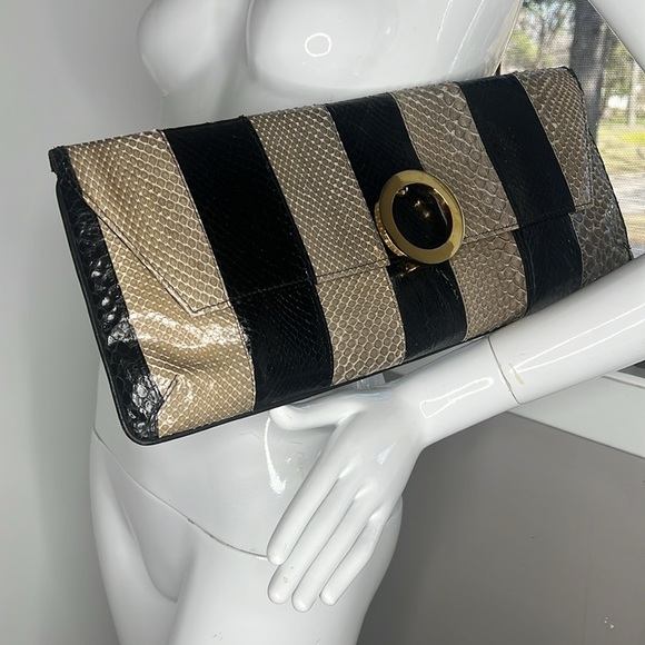 Caggiano Large Long 15.75” Python and Calf Leather Clutch Bag Made in Italy - Picture 1 of 14